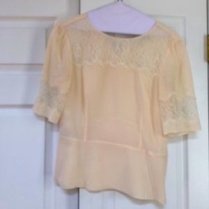 LK BENNETT Ivory Silk & Lace Peplum top - size 4 EUC